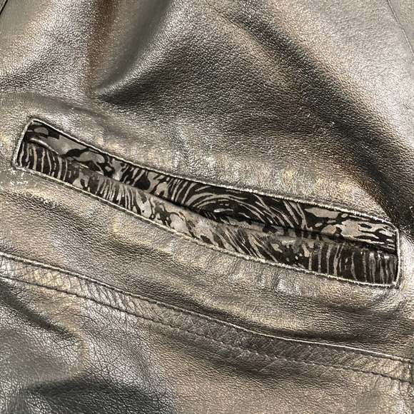 Outbrook Leather Coat Womens Large Black Long Baroque Suede Detail 80s Vintage - Picture 8 of 16